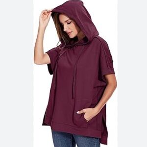Hyba XXL Burgundy Pullover Hooded Cap Sleeve Top